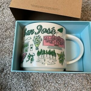 Starbucks San José Ceramic Mug - White with Green & Pink Artwork